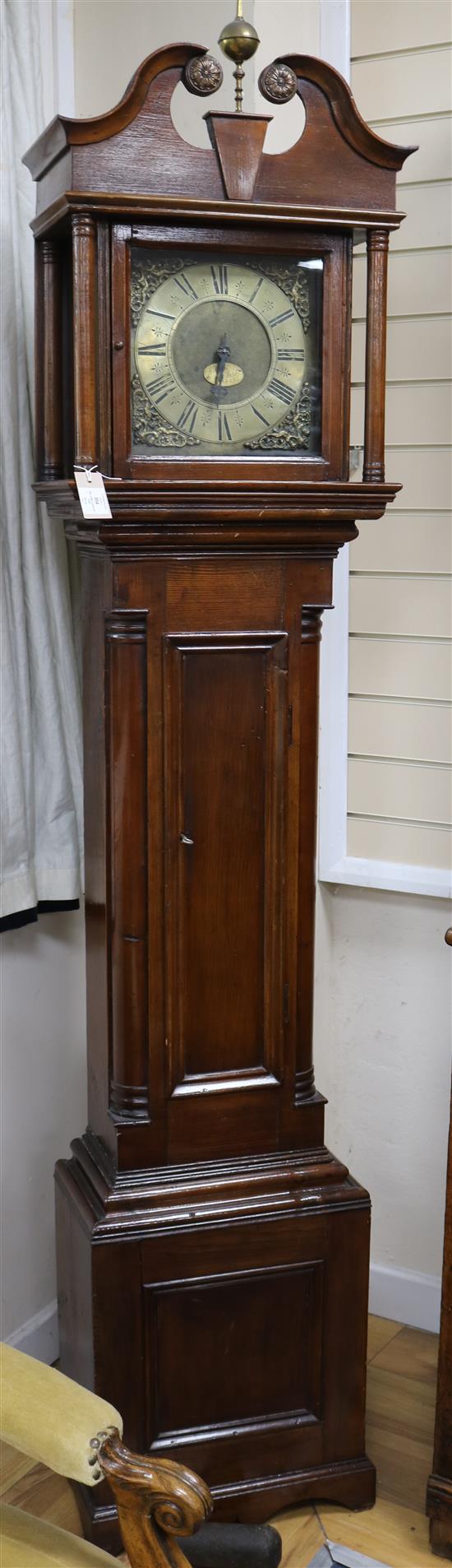 William Clark of York. A George III thirty hour longcase clock, in later pine case, H.208cm